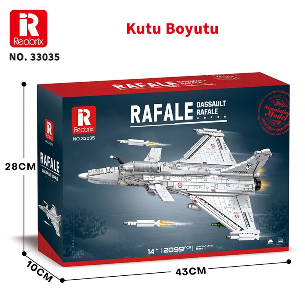 Reobrix Dassault Rafale model kiti kutusu, savaş uçağı resmiyle.