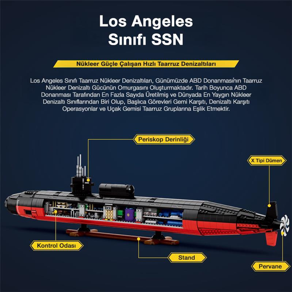 Modell eines roten und schwarzen Los Angeles SSN-U-Boots mit sichtbaren internen Komponenten.