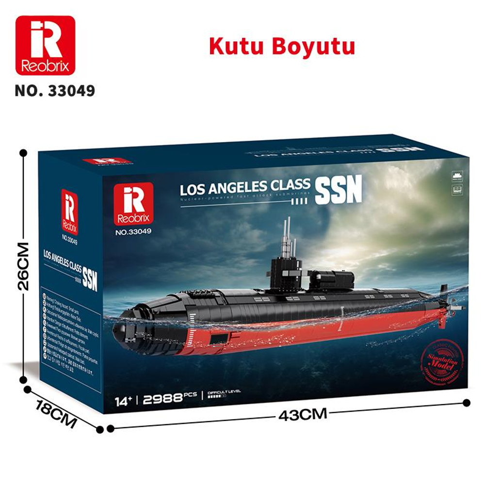 Verpackung eines Los Angeles Klasse SSN-Modells mit U-Boot-Bild und Maßangaben.