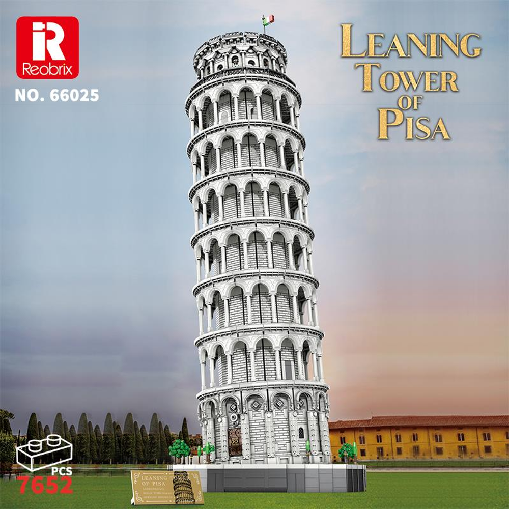 Pisa Kulesi'nin beyaz tuğla modelinin görüntüsü.