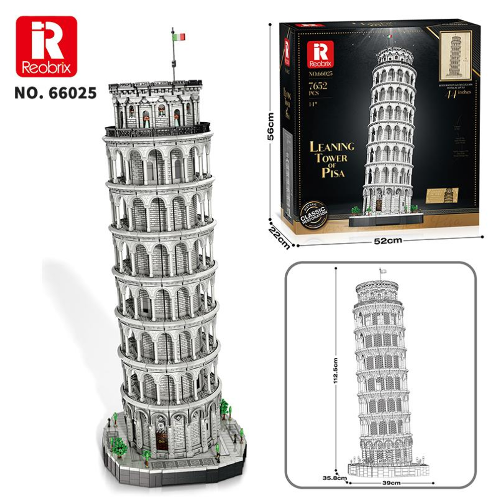 Tabanı ve bayrağıyla Pisa Kulesi'nin detaylı bir modeli.