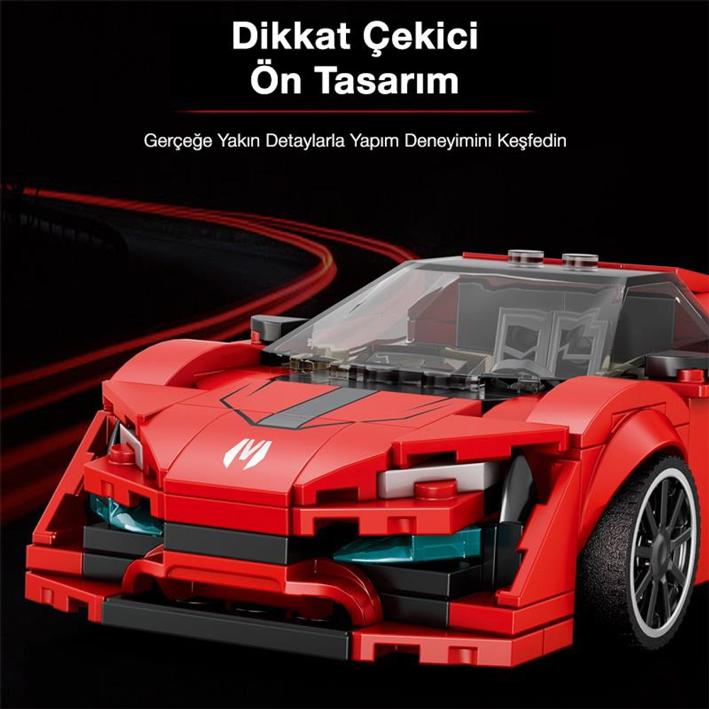 Şeffaf tavanlı ve koyu tekerlekli kırmızı oyuncak spor araba.