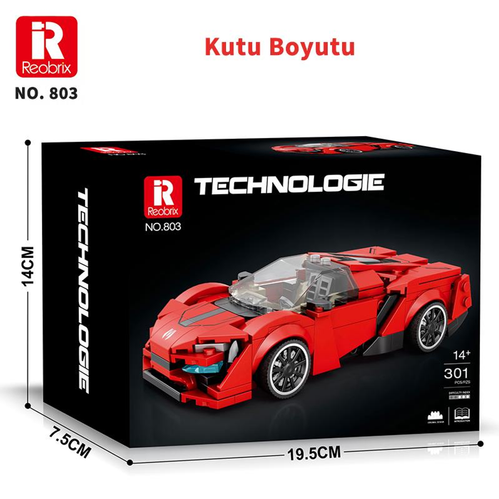 Reobrix Technologie etiketli kırmızı oyuncak araba kutusu.