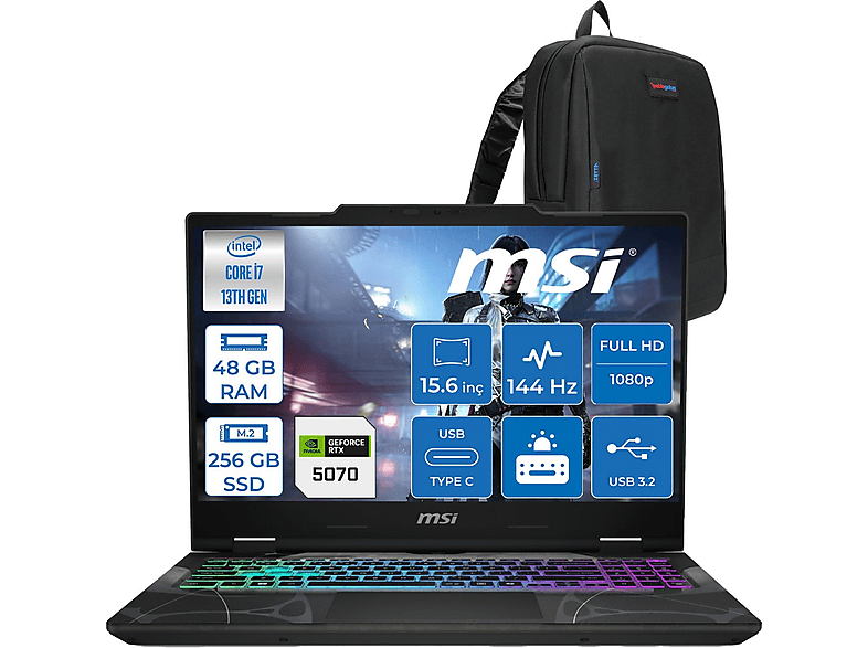 MSI Cyborg 15 RTX5070 8 GB 144 Hz IPS B13WGKG847XTRF21 Intel Core i7-13620H 48 GB RAM 256 GB SSD 15,6 inç FreeDOS Laptop+Çanta Siyah