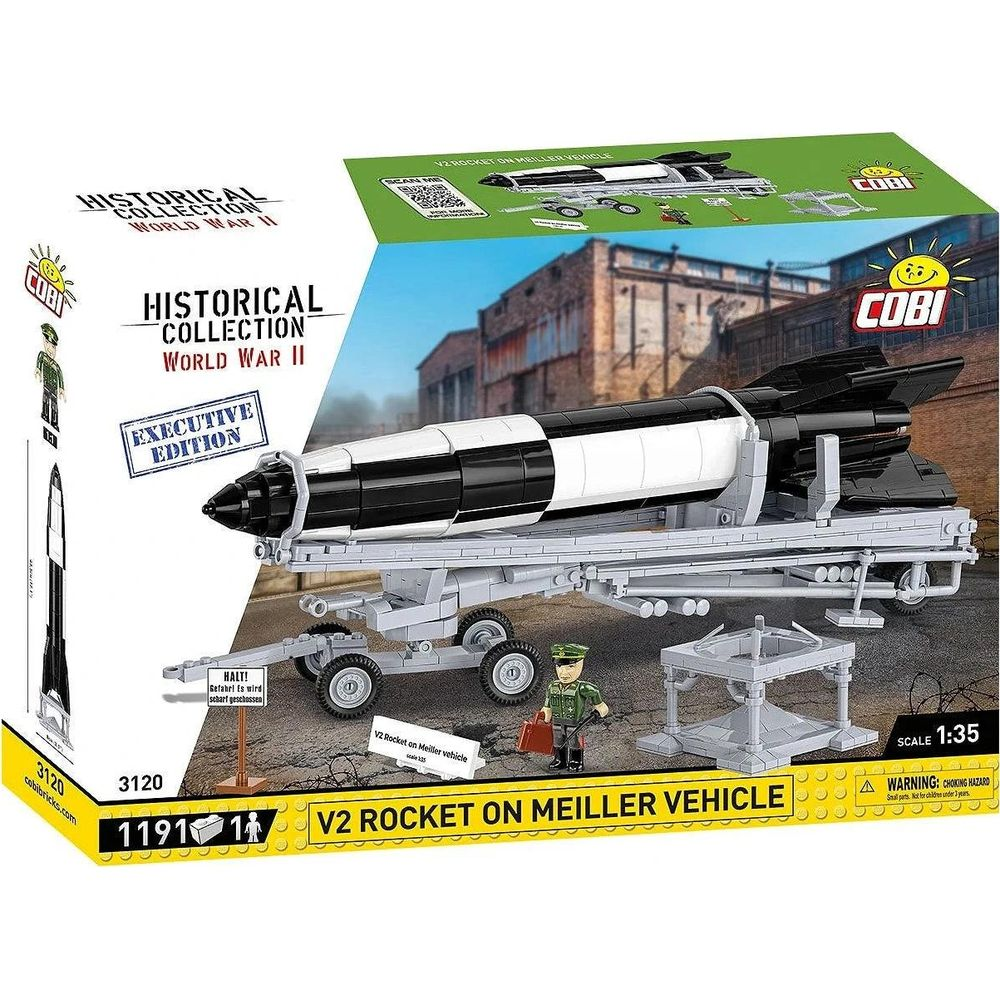 Kit modèle COBI V2 Rocket on Meiller Vehicle avec figurine de soldat.