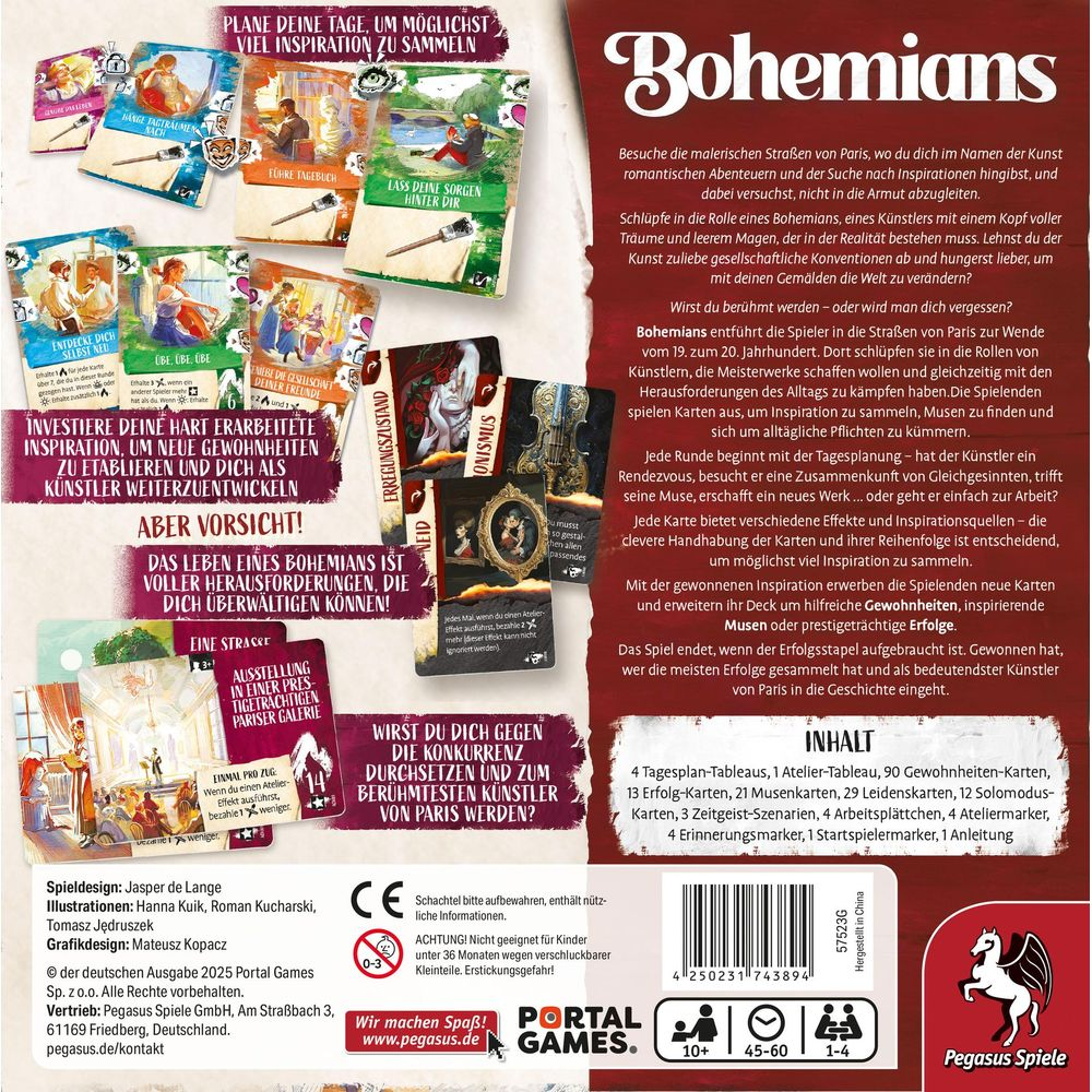 Boîte de jeu de société avec cartes et livret, intitulé 'Bohemians'.