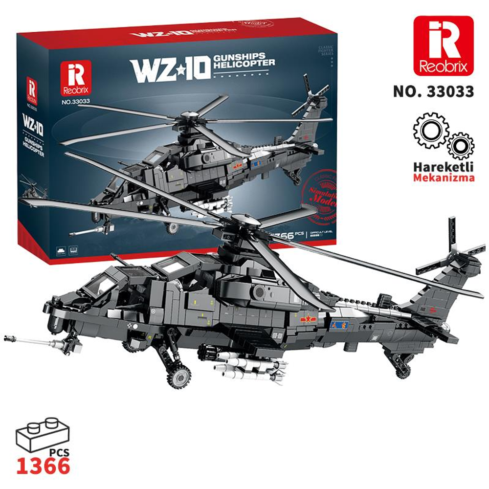 Füzeli gri bir WZ-10 taarruz helikopteri Lego modeli.