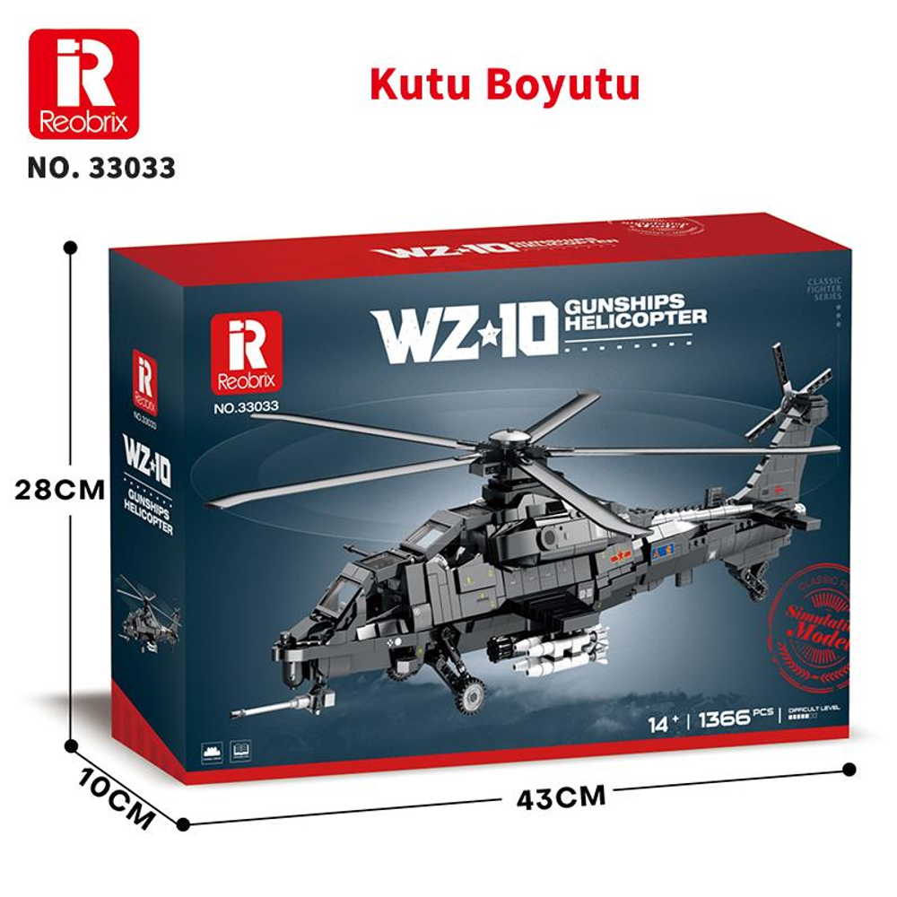 Boyutları olan bir kutu üzerinde WZ-10 taarruz helikopteri model kiti.