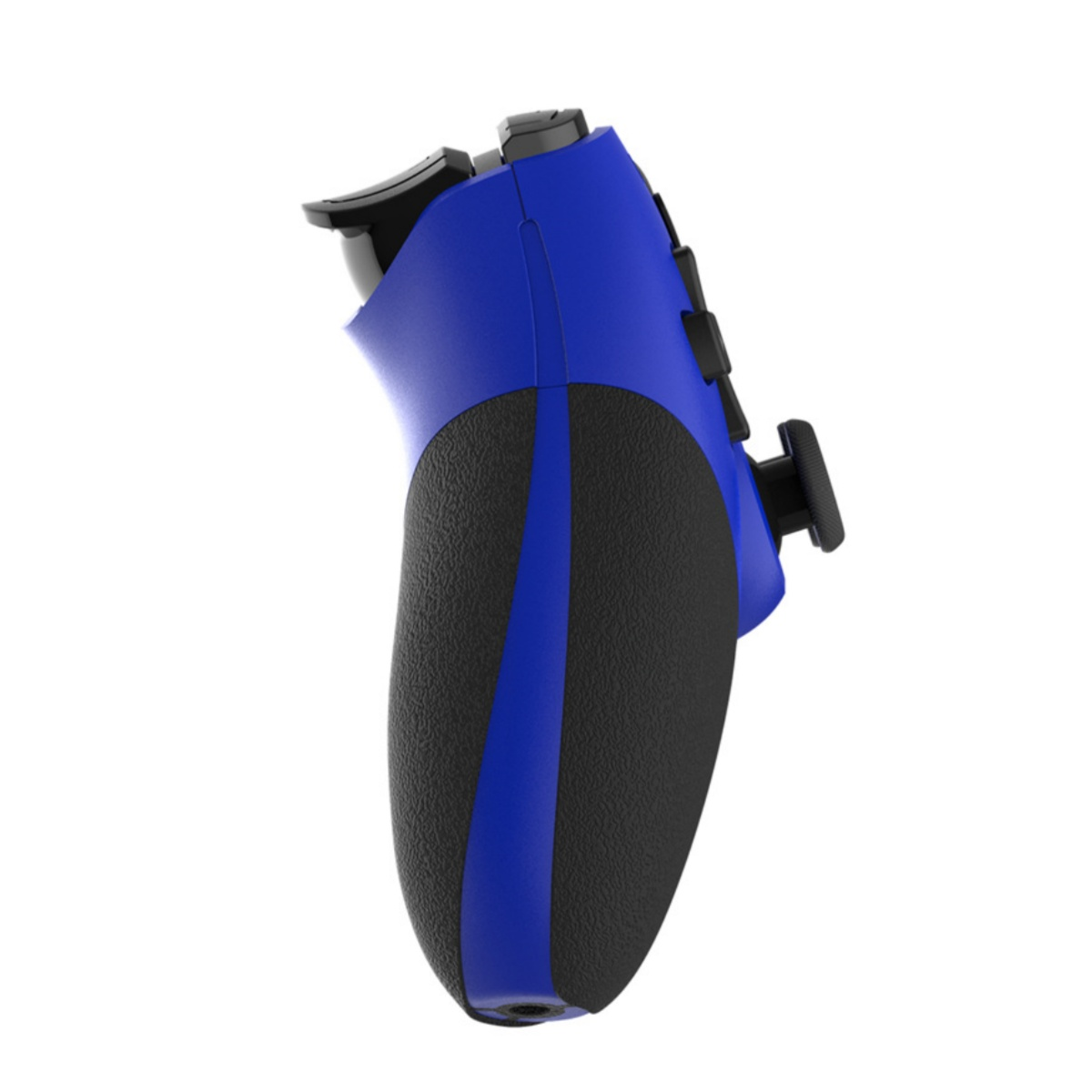 Ein blauer Gaming-Controller mit schwarzem Griff und Tasten.