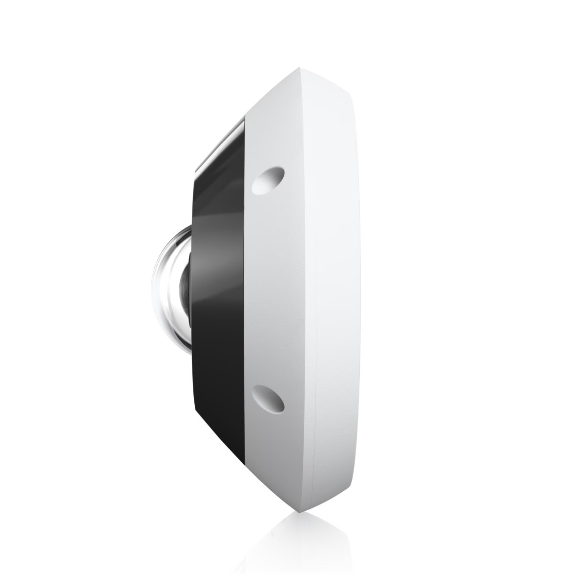 A white object with a black, glossy section and two oval openings.