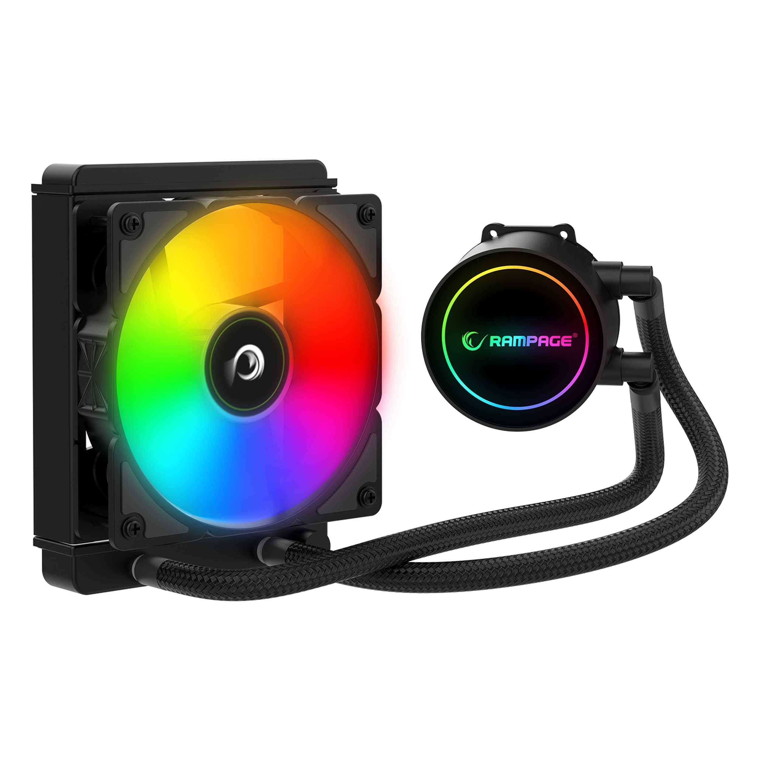 RGB fanlı ve pompalı siyah PC soğutucu.