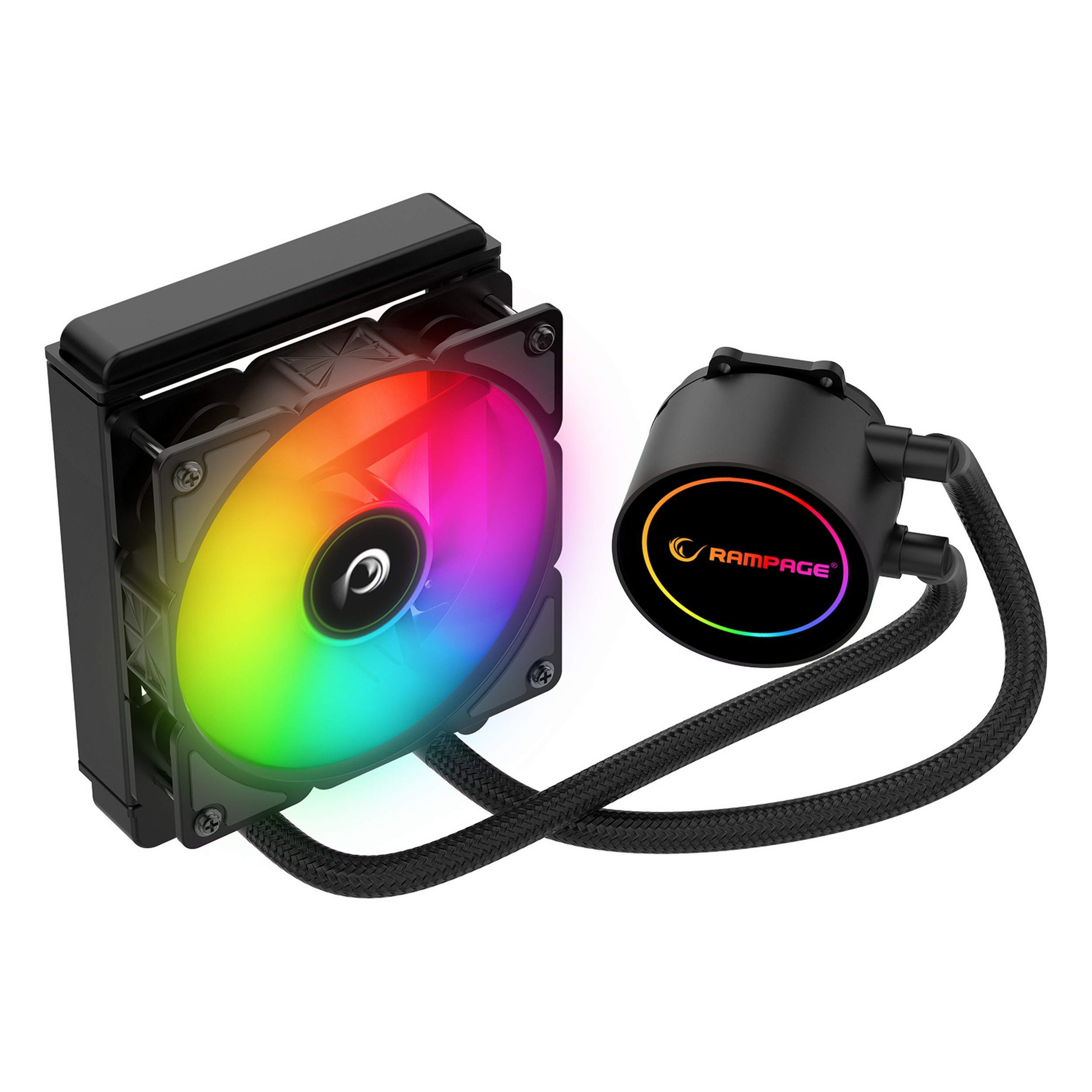 RGB fanlı ve pompali siyah CPU soğutucu.