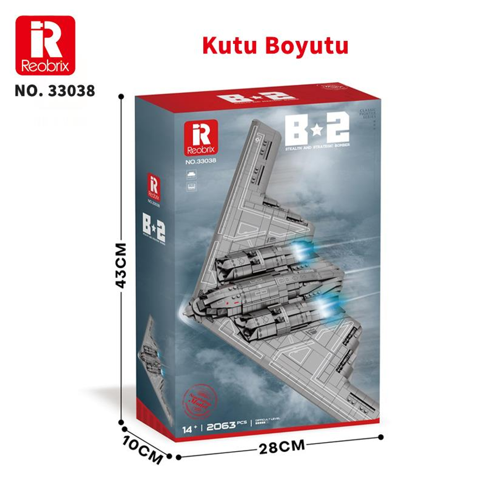 Reobrix B-2 Hayalet Bombardı model kiti. 43x28x10cm, 2063 parça.