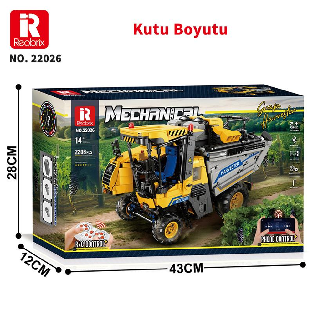 Uzaktan kumandalı sarı üzüm hasat makinesinin kutu ambalajı.