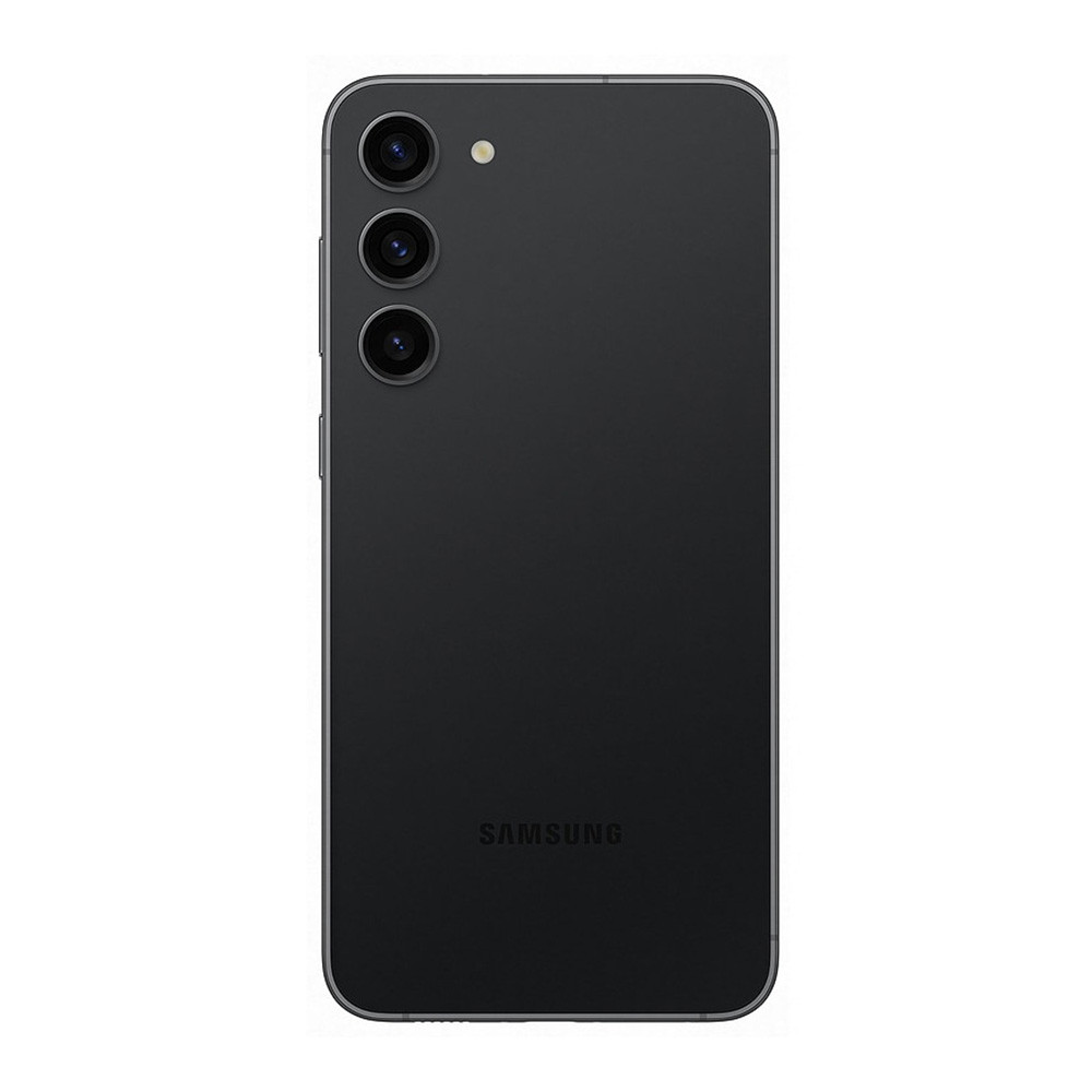 Tył czarnego smartfona Samsung z trzema aparatami i lampą błyskową.