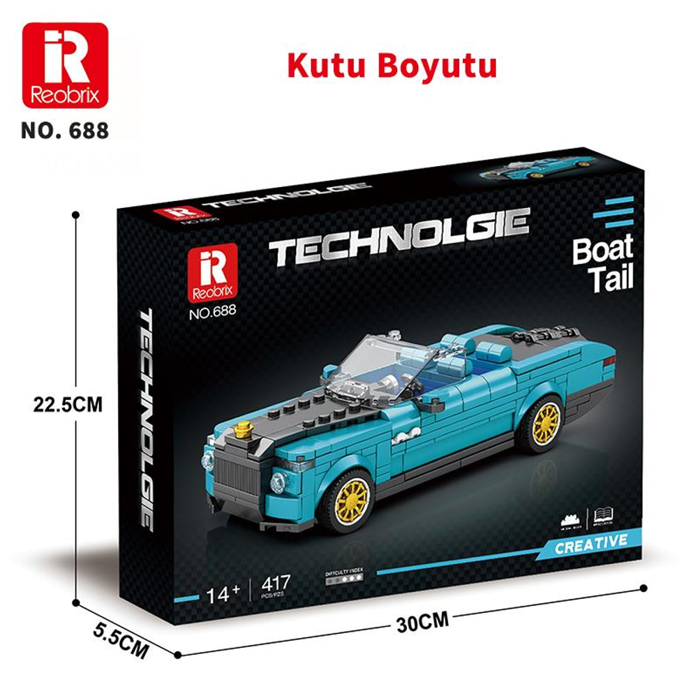 „Technologie” etiketli mavi bir Lego teknesinin kutusu.