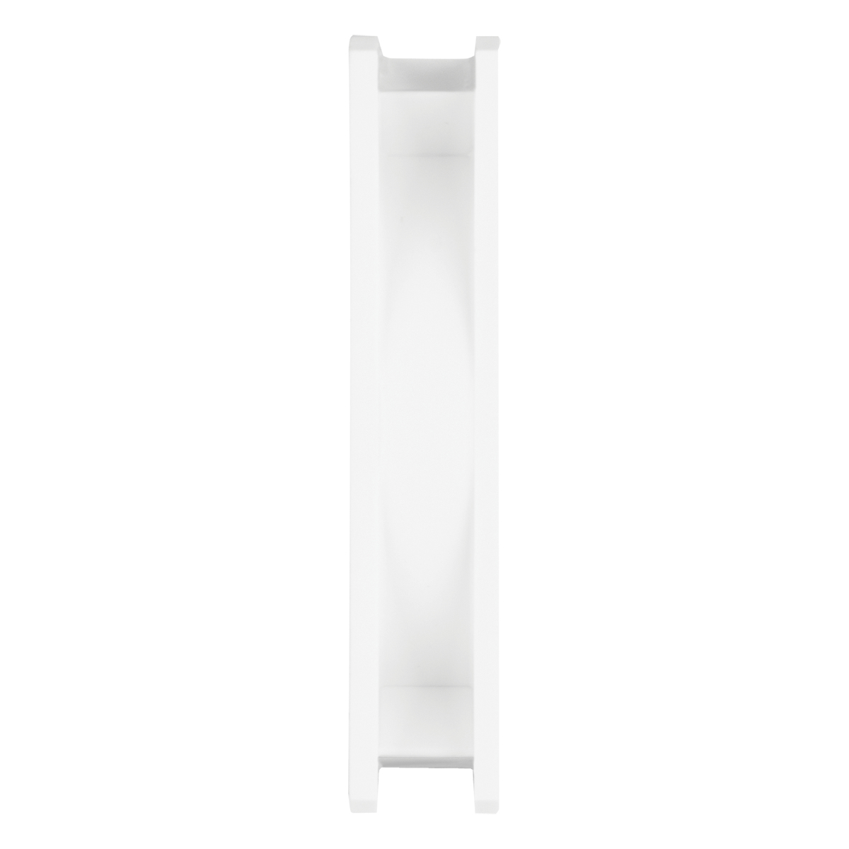 A white, empty shelf section with top and bottom shelves, isolated on white background.