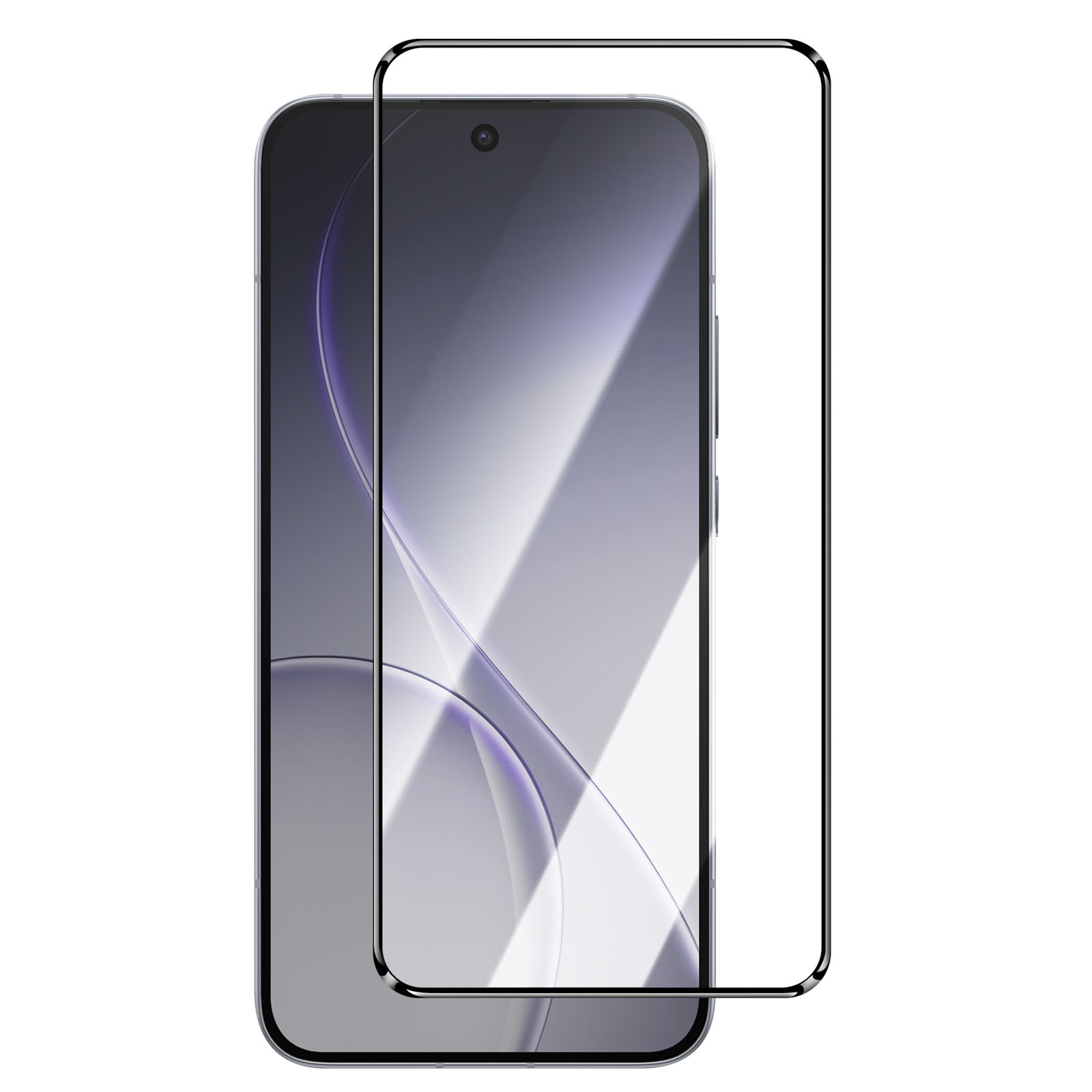 Una protezione schermo trasparente giace su uno smartphone con schermo scuro.