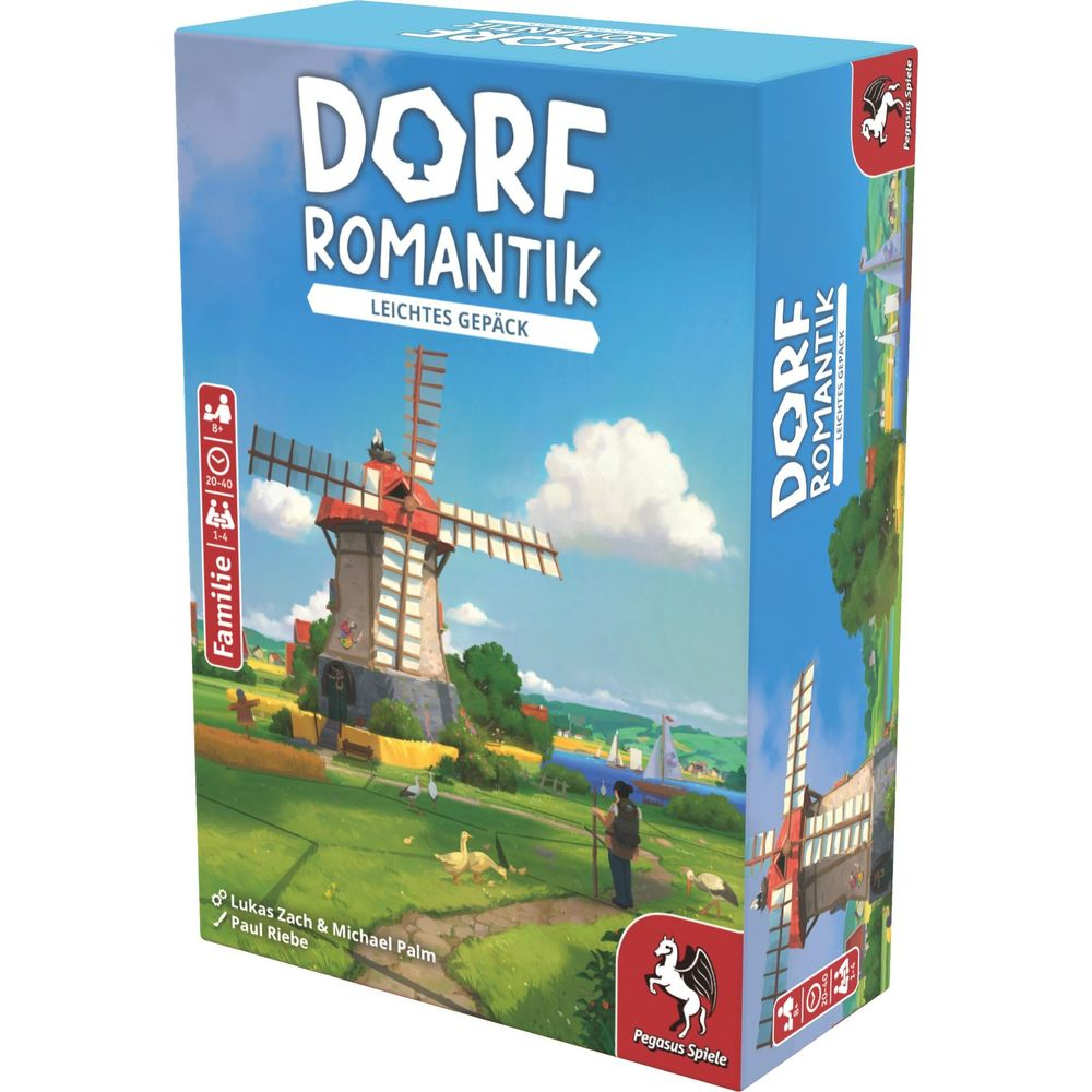 Brettspiel-Box mit einer Mühle, Feldern, Gänsen und Segelbooten.