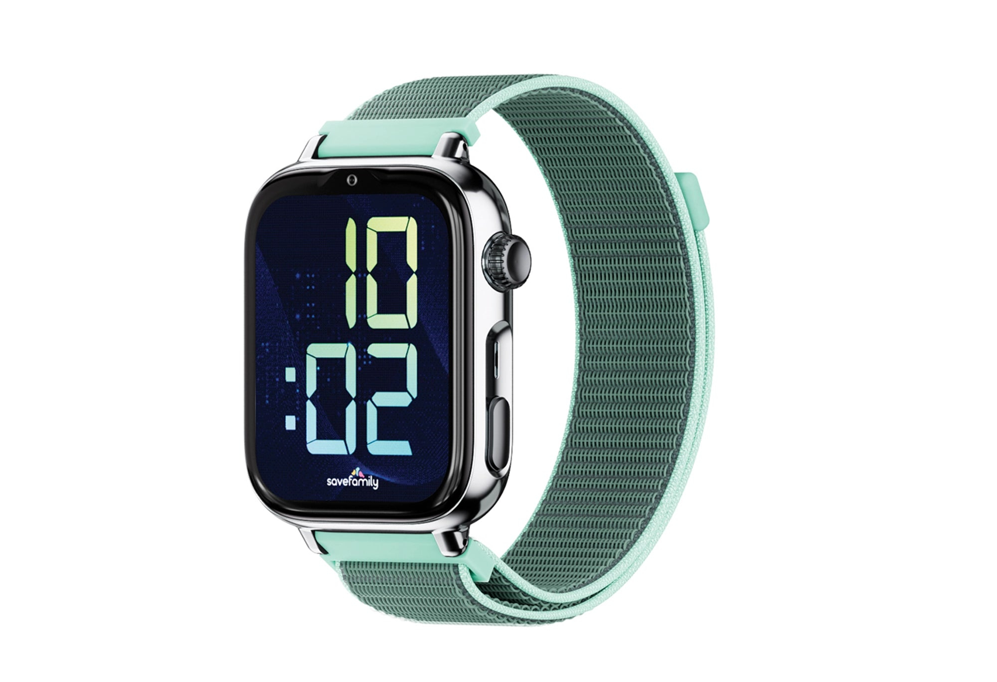 Un orologio smart verde che mostra le 10:02 in digitale.