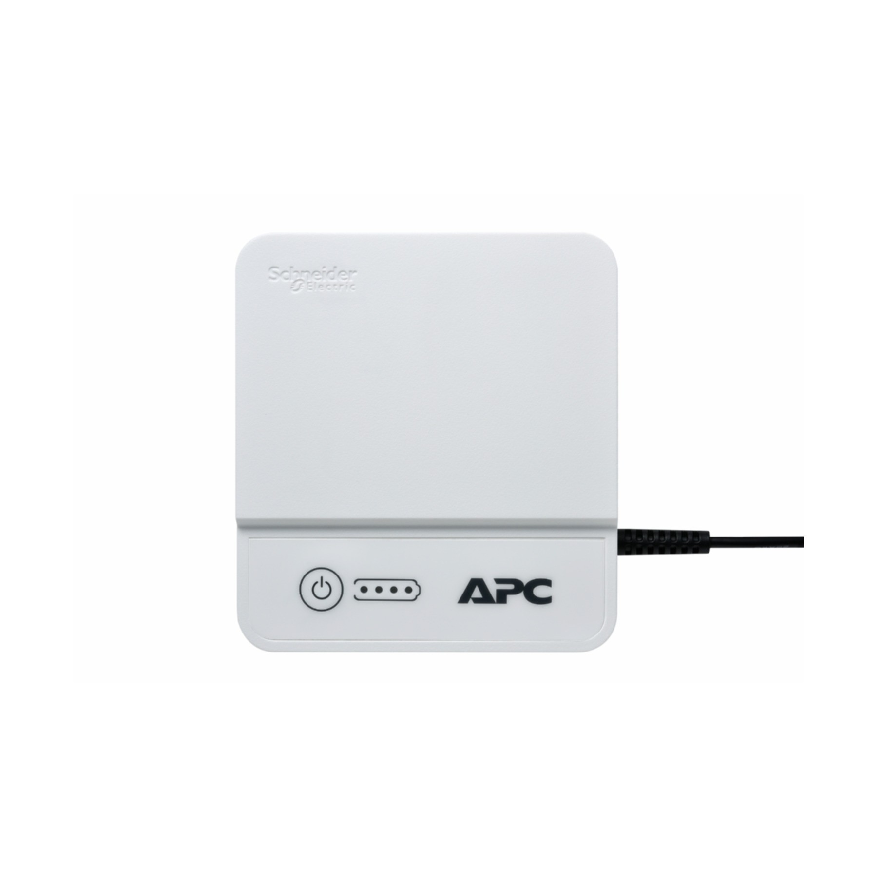 Schneider Electric logolu beyaz APC güç adaptörü ve güç kablosu.