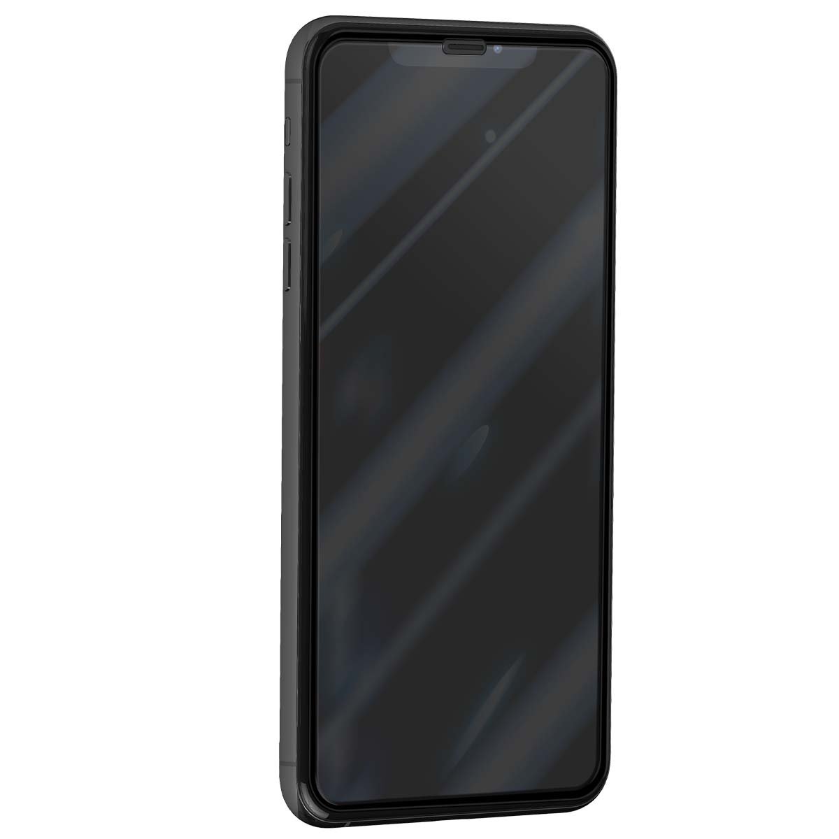 Uno smartphone nero con schermo intero e notch in alto.