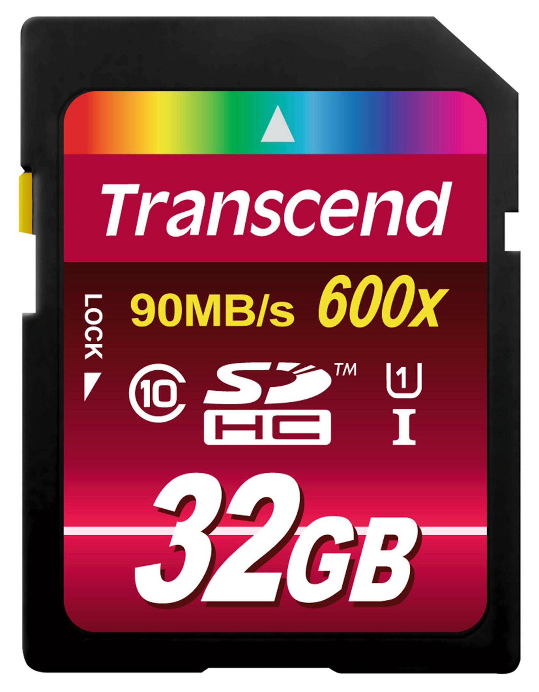 Transcend 32GB SDHC Speicherkarte mit Geschwindigkeitsangaben 90MB/s 600x.