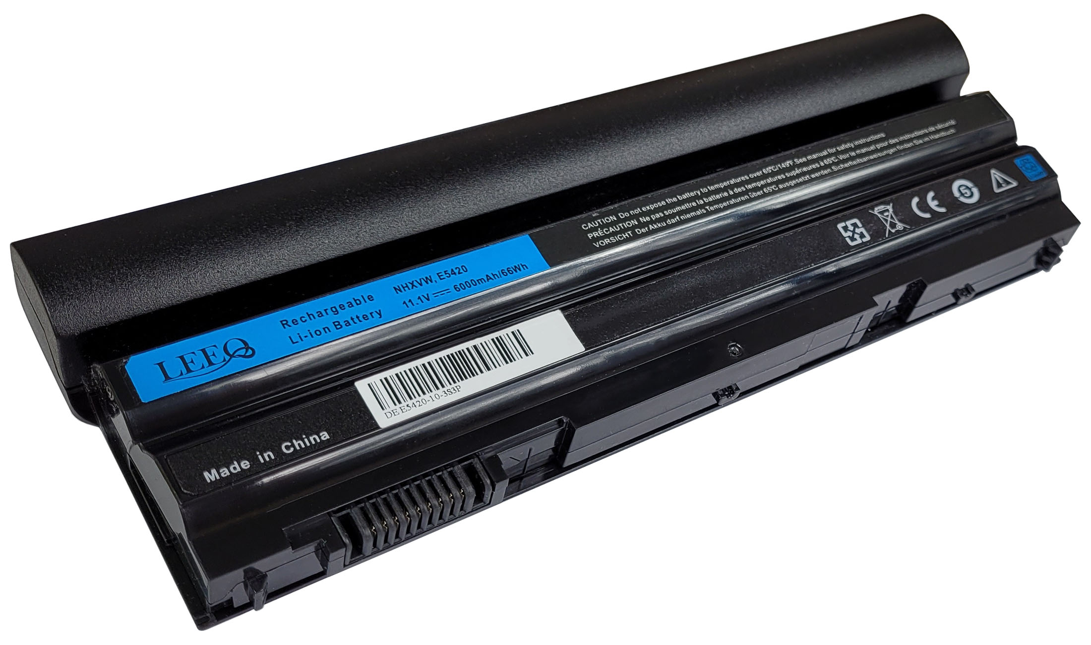 Dwa czarne akumulatory do laptopów, marka LEEQ, 11,1V, 6000mAh.