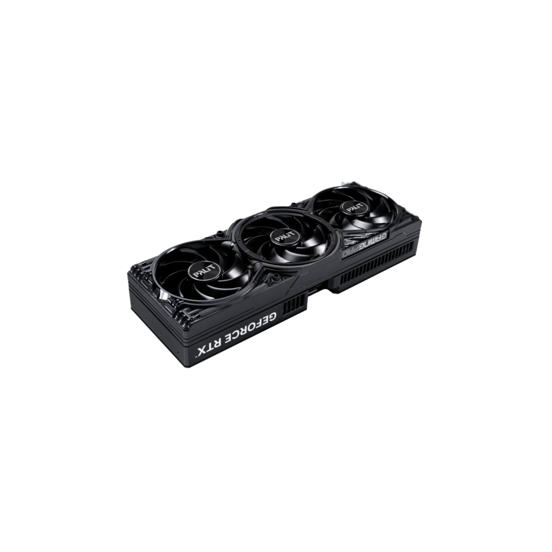 Schwarze Grafikkarte mit drei Lüftern und "GEFORCE RTX"-Aufschrift.