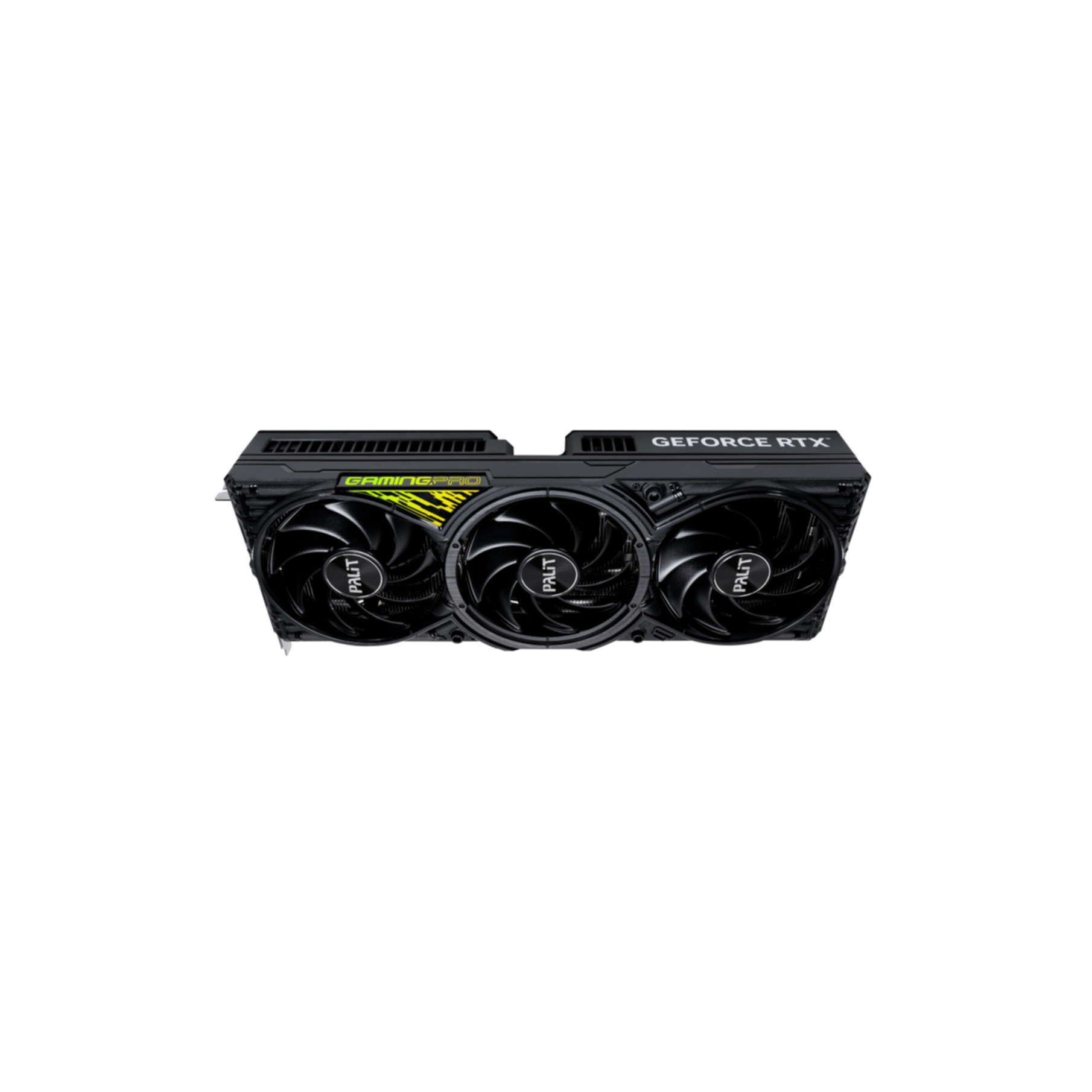 Schwarze Grafikkarte mit drei Lüftern und „GEFORCE RTX“-Aufschrift.