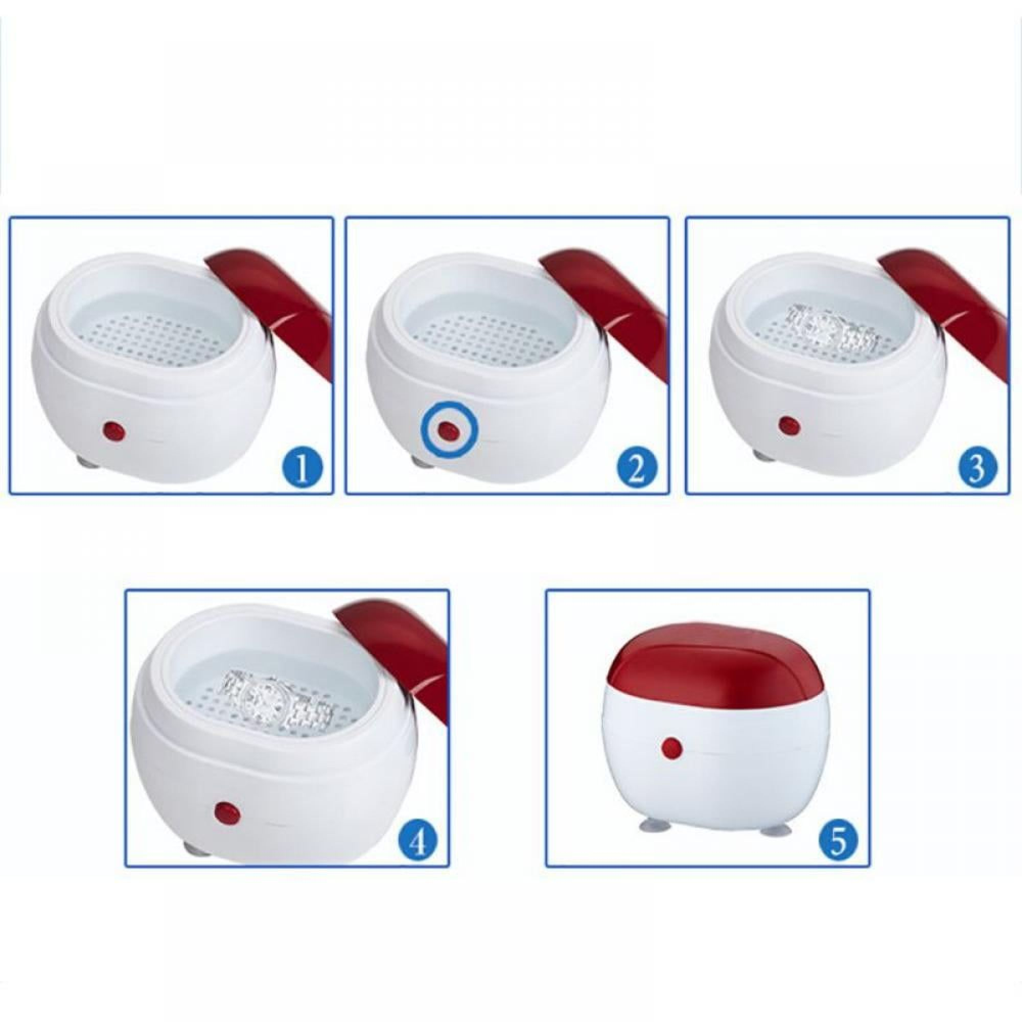 Schritt-für-Schritt-Anleitung: Reinigungsgerät mit Wasser und Schmuck.
