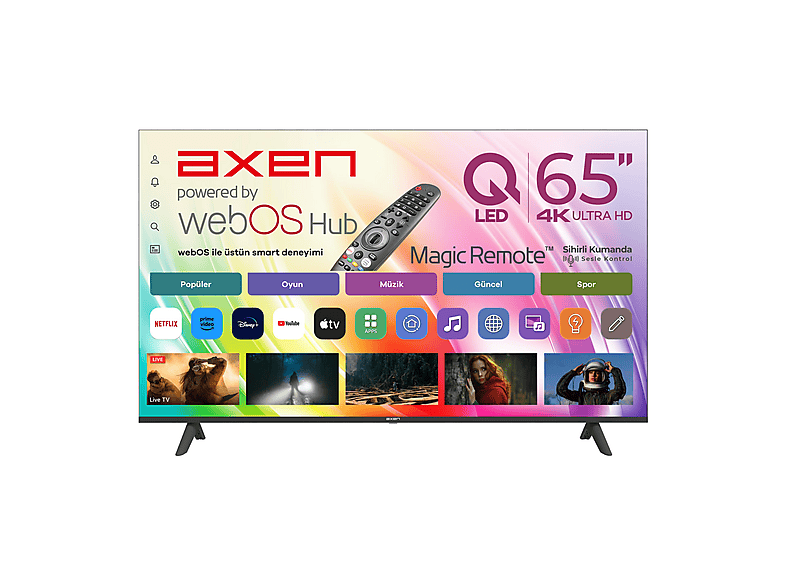 AXEN AX65QUMLN-W02M 4K Ultra HD webOS ThinQ AI Destekli Sihirli Kumanda 65 inç 164 cm QLED 4K SMART TV TV