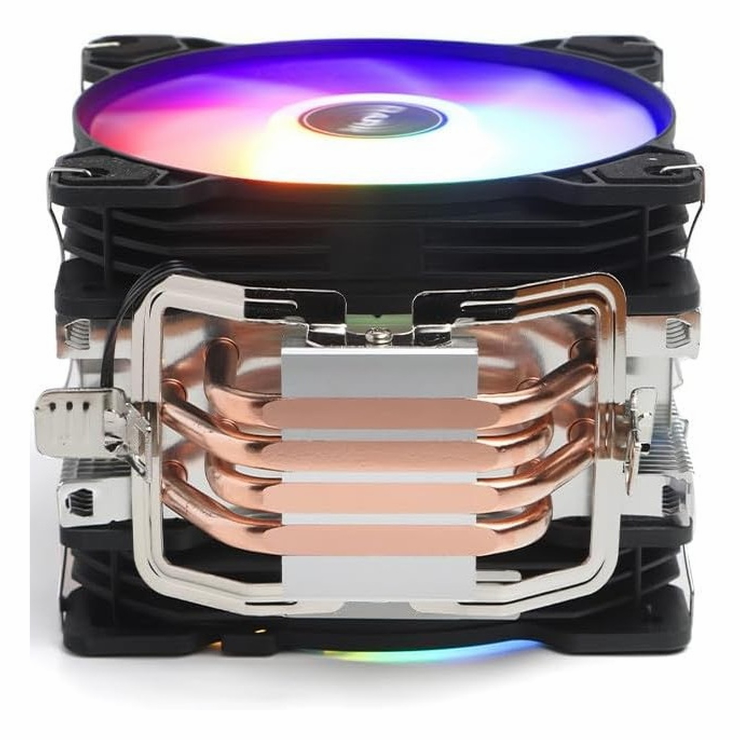 Bakır ısı borulu ve RGB fanlı CPU soğutucu. Siyah kasa.