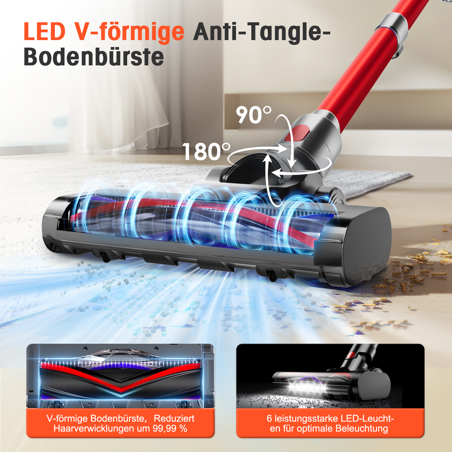 V-förmige Bodendüse mit LED-Beleuchtung, drehbar um 180°.