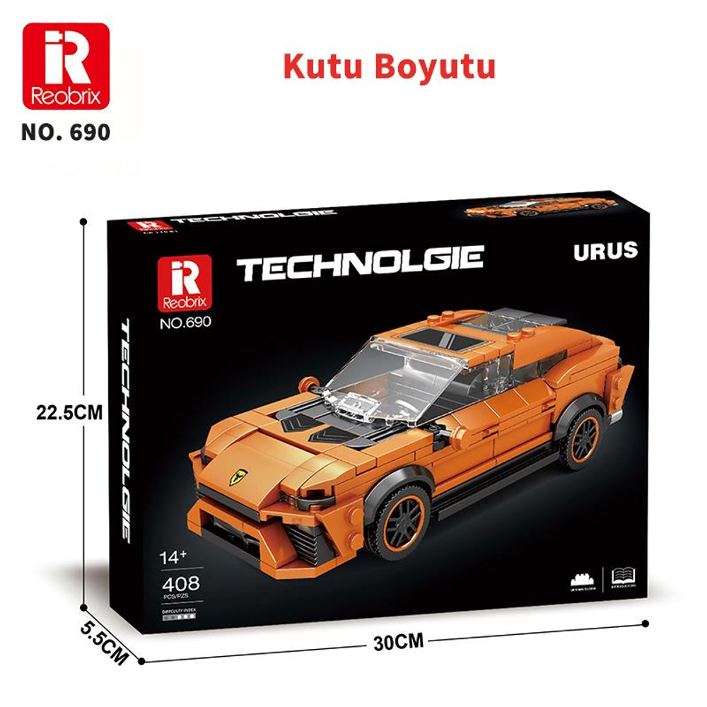 Turuncu oyuncak araba kutusu, model no. 690, Reobrix Technologie.