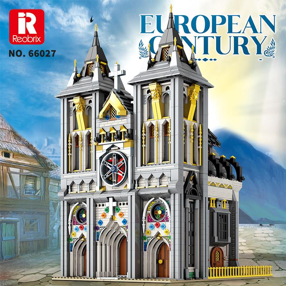 Kuleli, gül pencereli ve büyük dairesel pencereli detaylı Gotik kilise modeli.