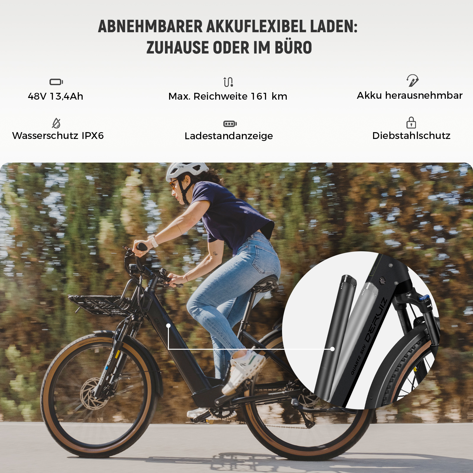 DERUIZ Quartz SUV 2026 E-Bike 48V 55Nm Elektrofahrrad Mountainbike  (Laufradgre: 27,5 Zoll, Rahmenhhe: 46 cm, Unisex-Rad, 644 Wh, Volcanic  Black) | SATURN