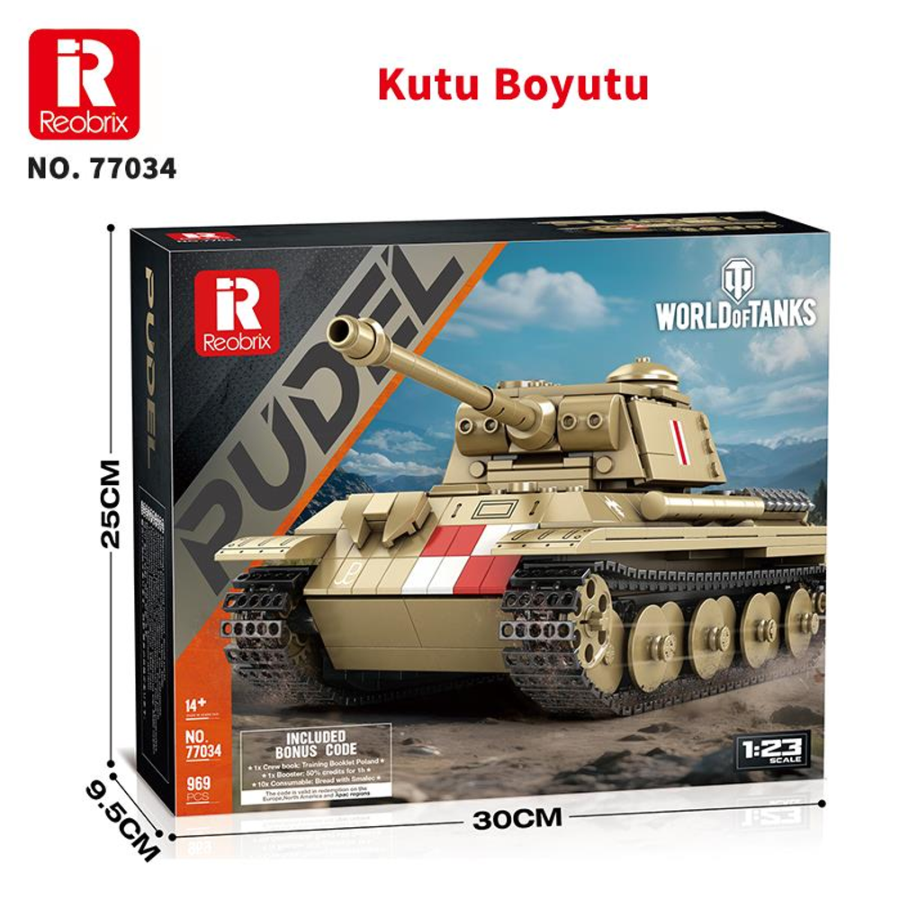 Reobrix PUDEL tank modeli kutusu, No. 77034, 1:23 ölçek.