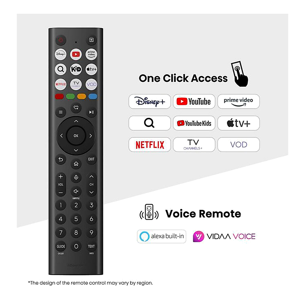 Un telecomando nero con pulsanti e icone di app di streaming.