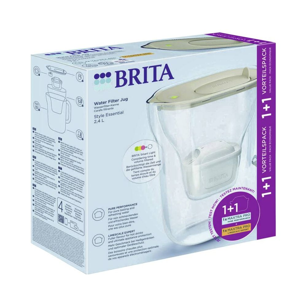 BRITA Wasserfilter-Kanne Style Essential 2,4L mit 1+1 MAXTRA PRO Filtern.