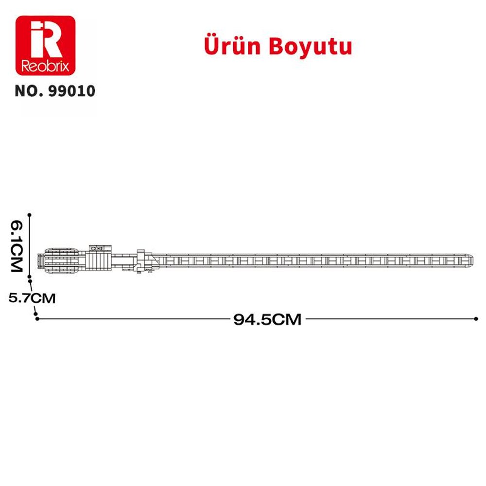 Reobrix ürün 99010: 94,5 cm uzunluk, 6,1 cm yükseklik, 5,7 cm derinlik.