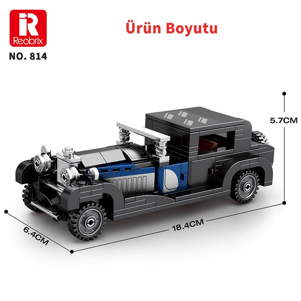 Siyah ve mavi yapboz model araba, 18,4 cm uzunluk, 6,4 cm genişlik, 5,7 cm yükseklik.
