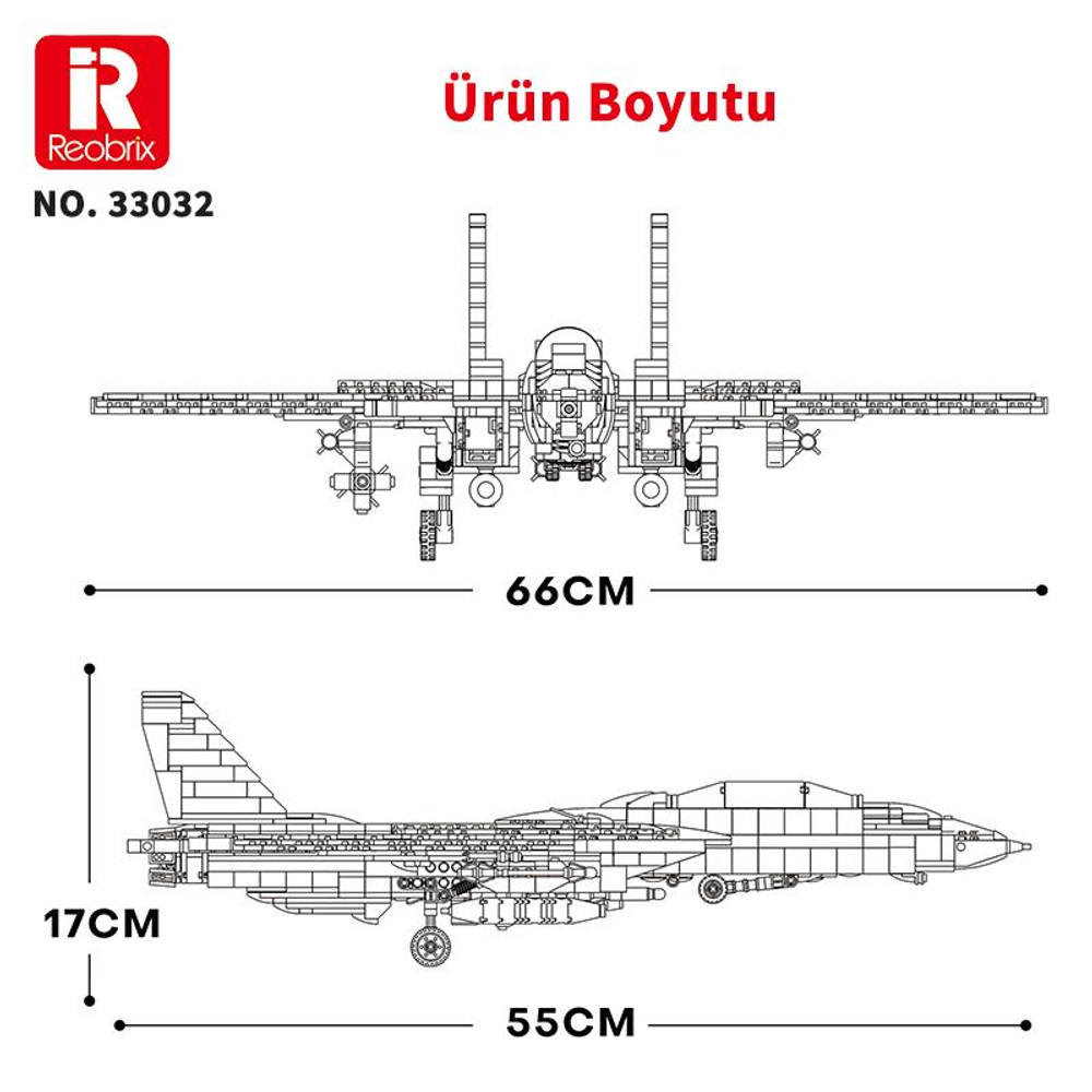 66cm ve 17cm x 55cm boyutlarında model uçağın teknik çizimi.