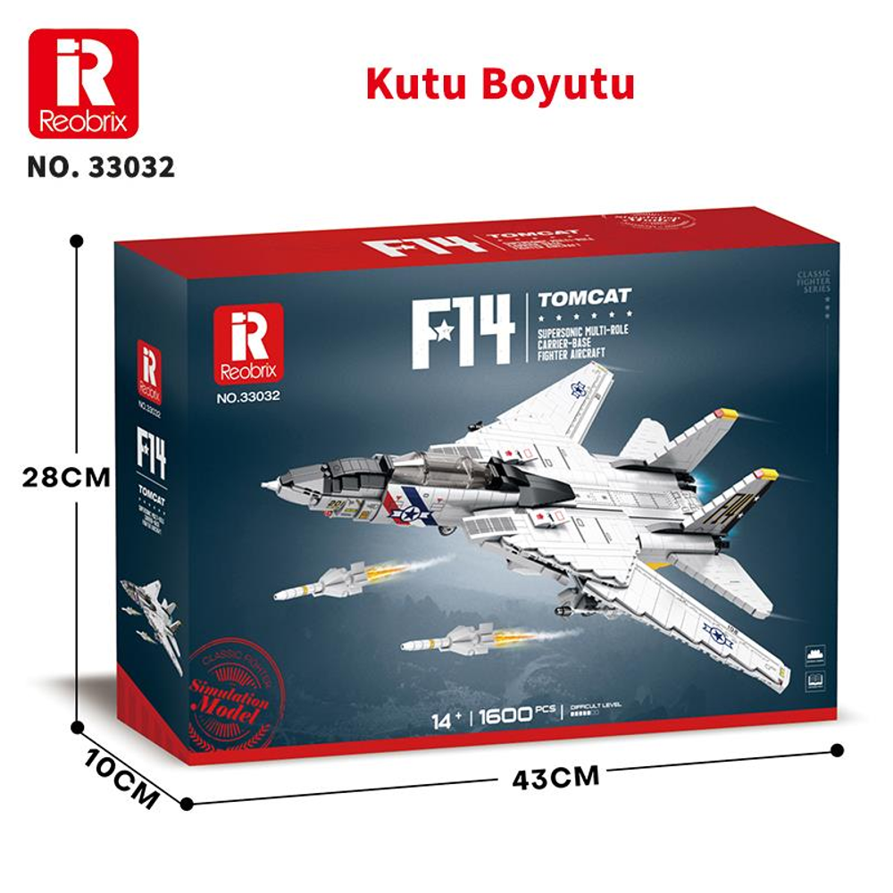 F14 Tomcat model kiti kutusu, savaş uçağı ve füze çizimiyle.