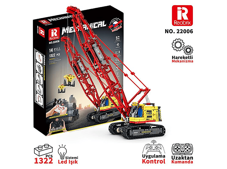 REOBRIX Technic Paletli Vinç Crawler Crane Kumanda ve Motorlu 1322 Parça 22006