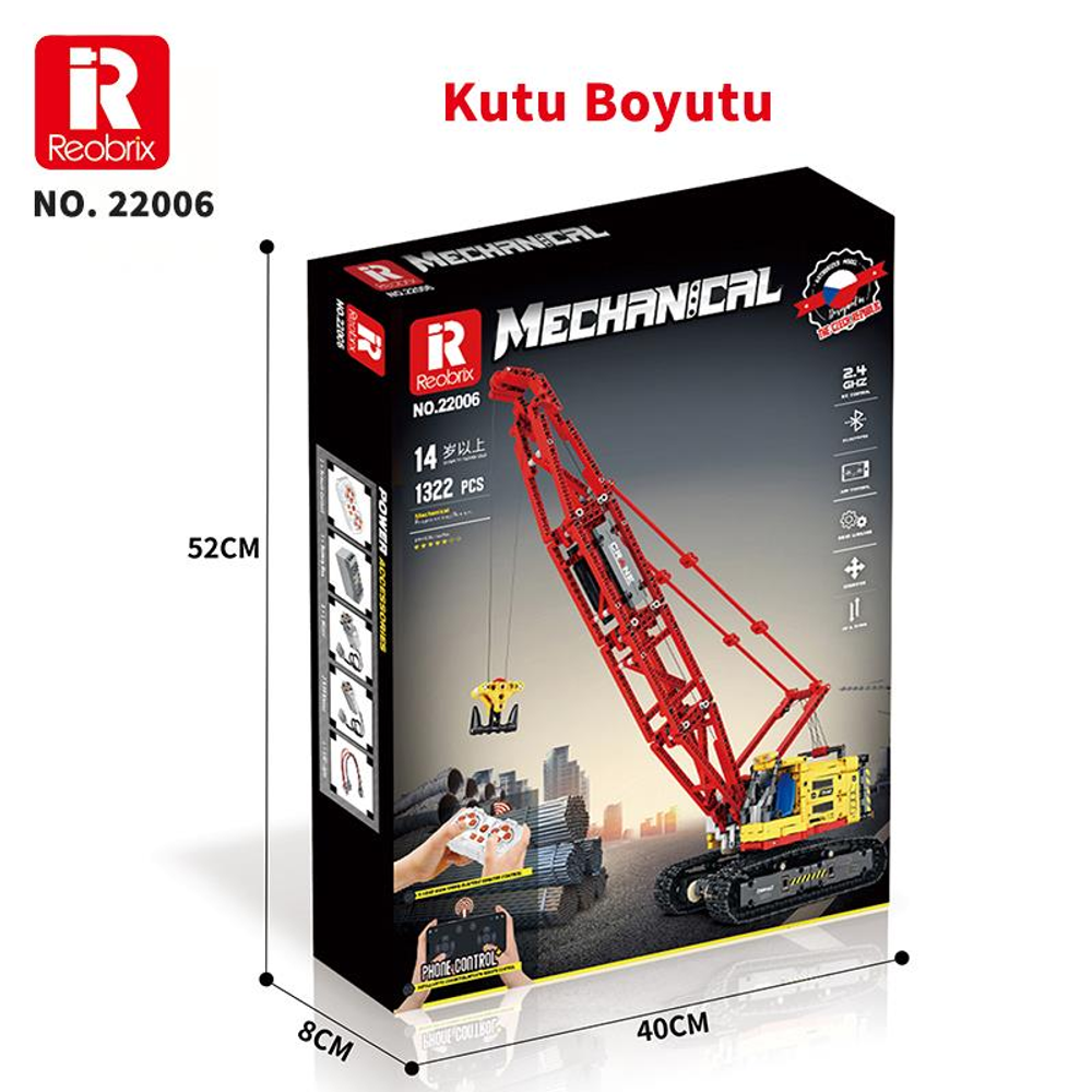 Reobrix Mekanik Vinç Kutusu, 1322 parça, 14+ yaş. 52x40x8cm.