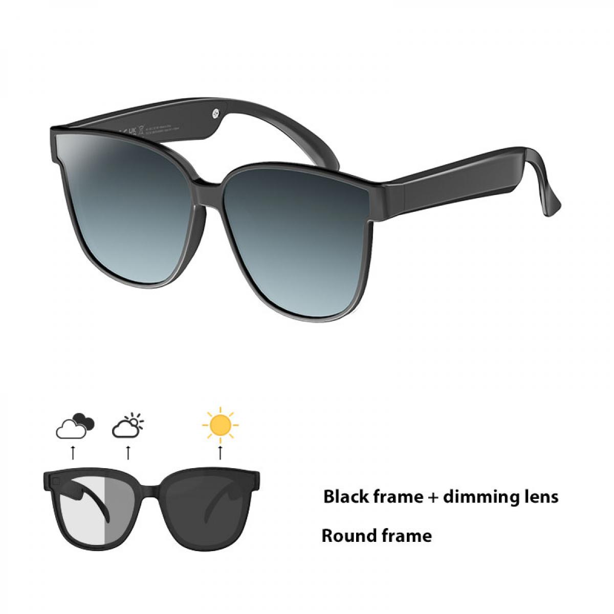 Schwarze Sonnenbrille mit blau getönten Gläsern und einem Hauch von Tech.
