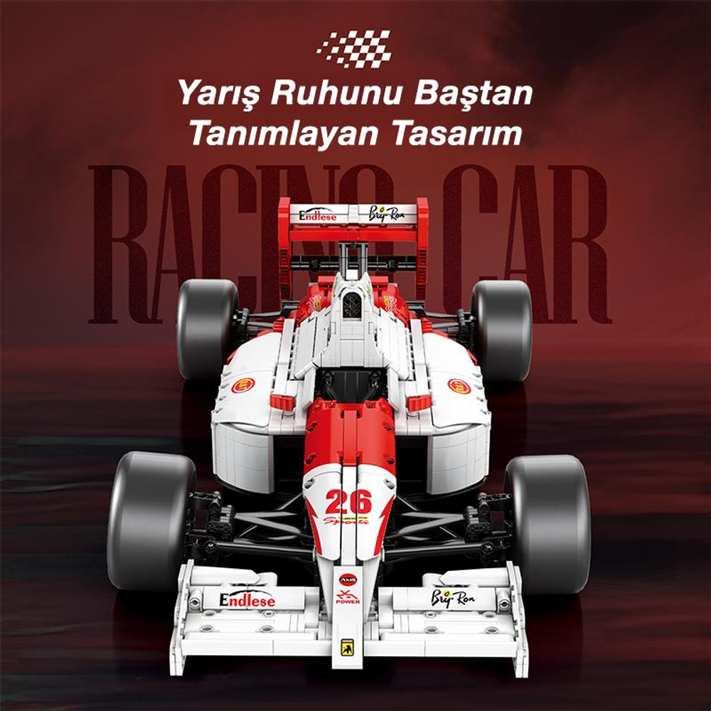 26 numaralı beyaz ve kırmızı Formula 1 yarış aracı öne çıkıyor.