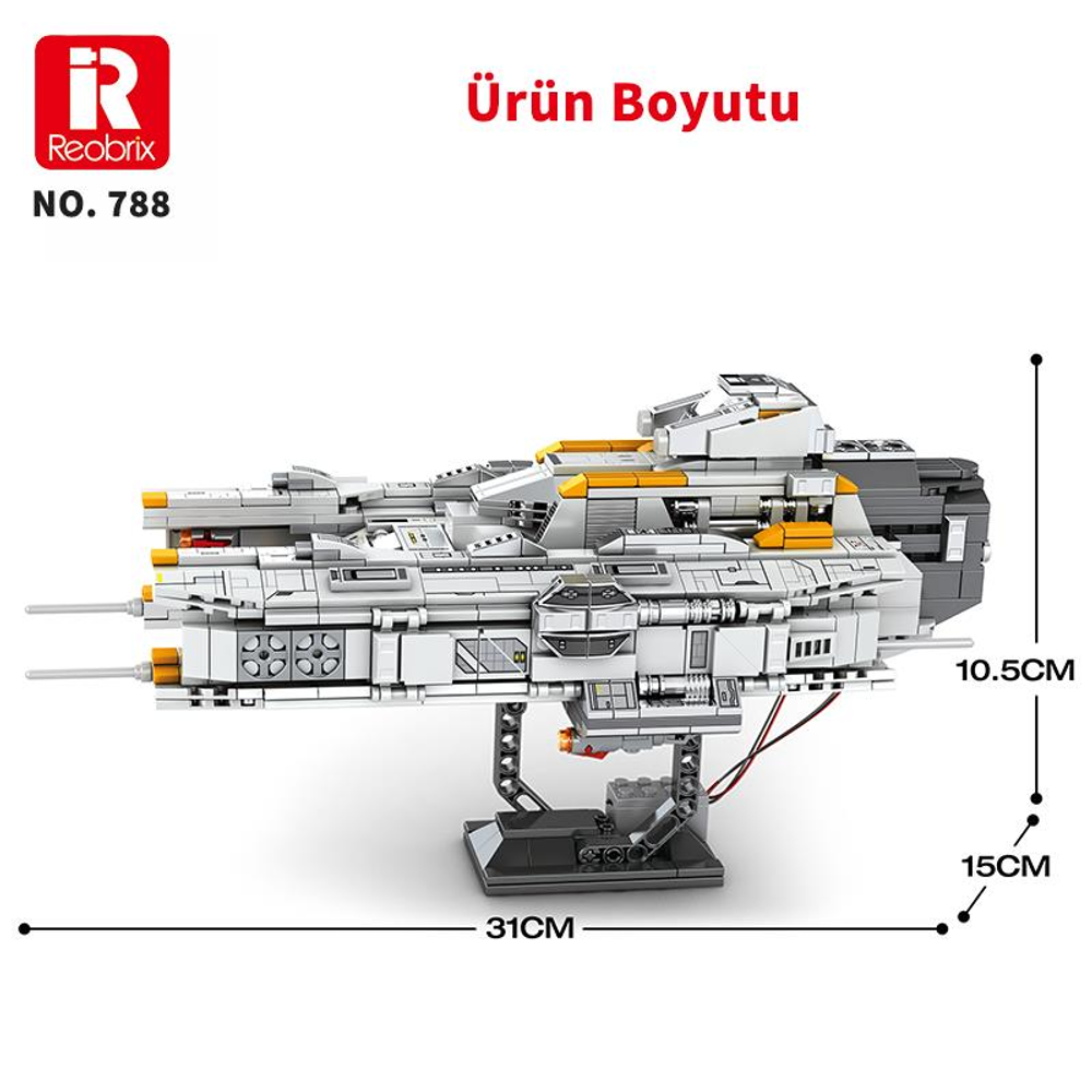 Gri ve sarı tuğla uzay gemisi modeli, 31x10,5x15cm.