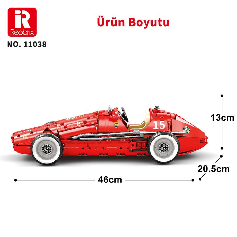 46cm x 20.5cm x 13cm boyutlarında kırmızı model yarış arabası.